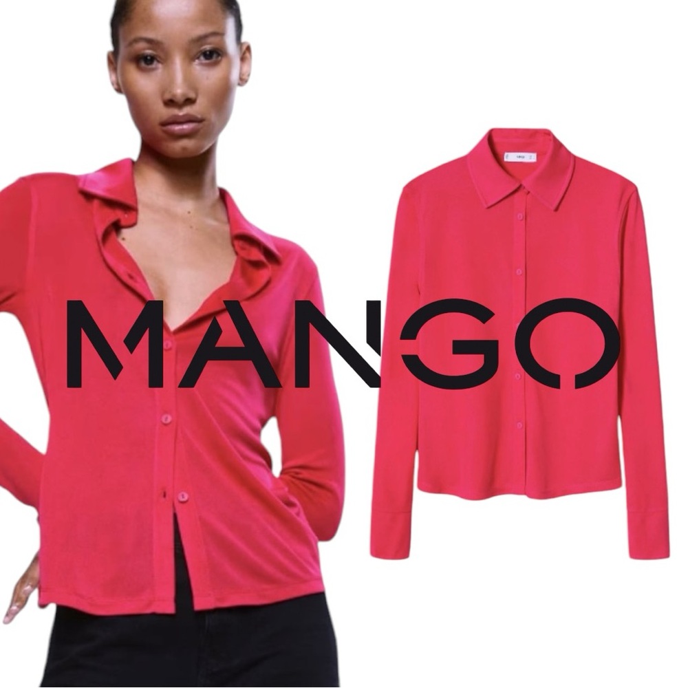 🔥SALE🔥 Mango NWT Fuschia Celina Button Shirt with Slit Sleeves S/M